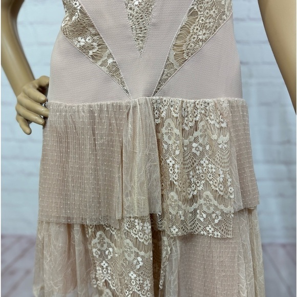 FREE PEOPLE “Dove Dress” Partial sheer Lace Drop waist tiered Skirt Size 10 EUC - Picture 7 of 16